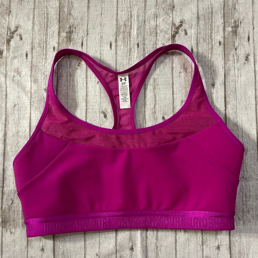 Under Armour Womens Purple Sports Bra Sz Small S Wide Band Racerback Compression